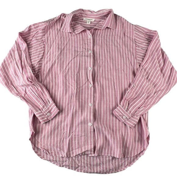 Beach Lunch Lounge Womens Shirt Size Small‎ Pink White Stripe Button Up Cover Up - Picture 1 of 7